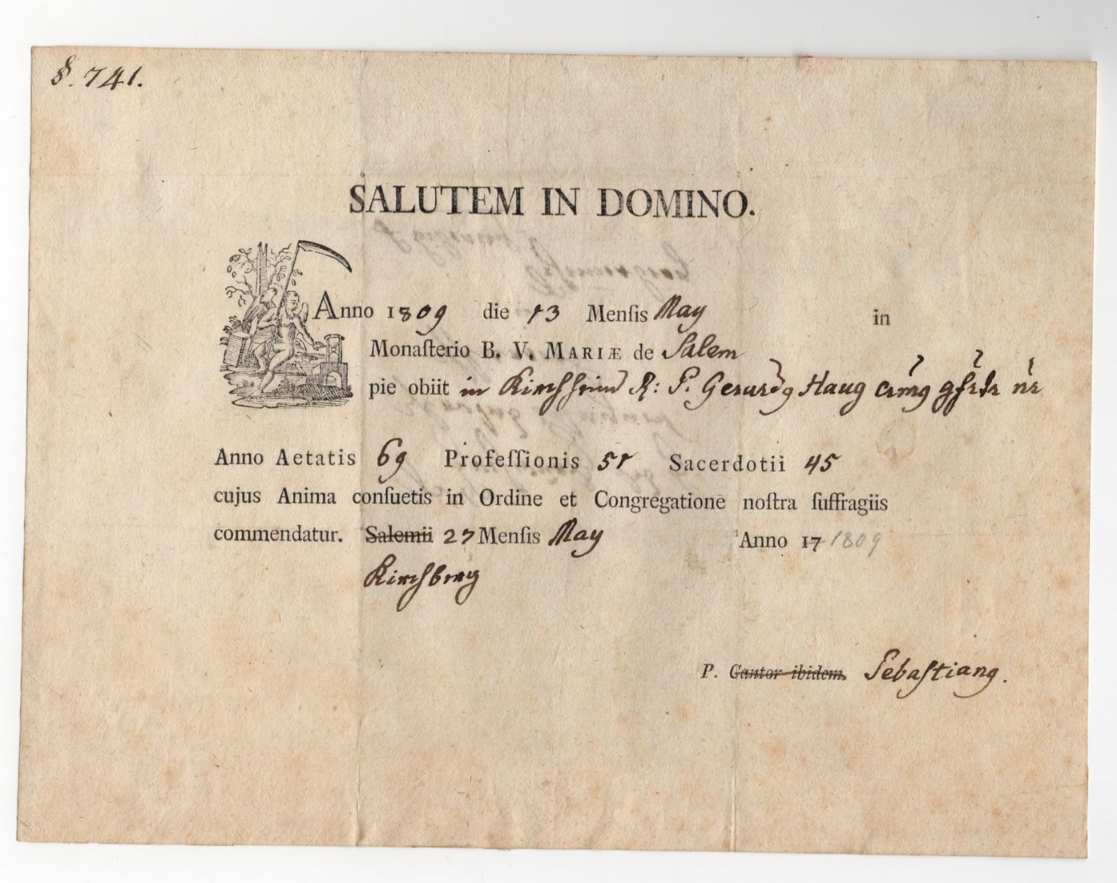 Document Salutem IN Domino Kirchberg 1809