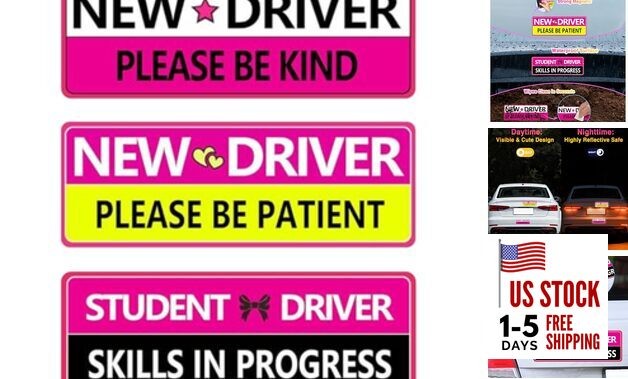 3-Pack Student Driver Magnets for Car, Funny Reflective Magnetic Sign, Rose Red