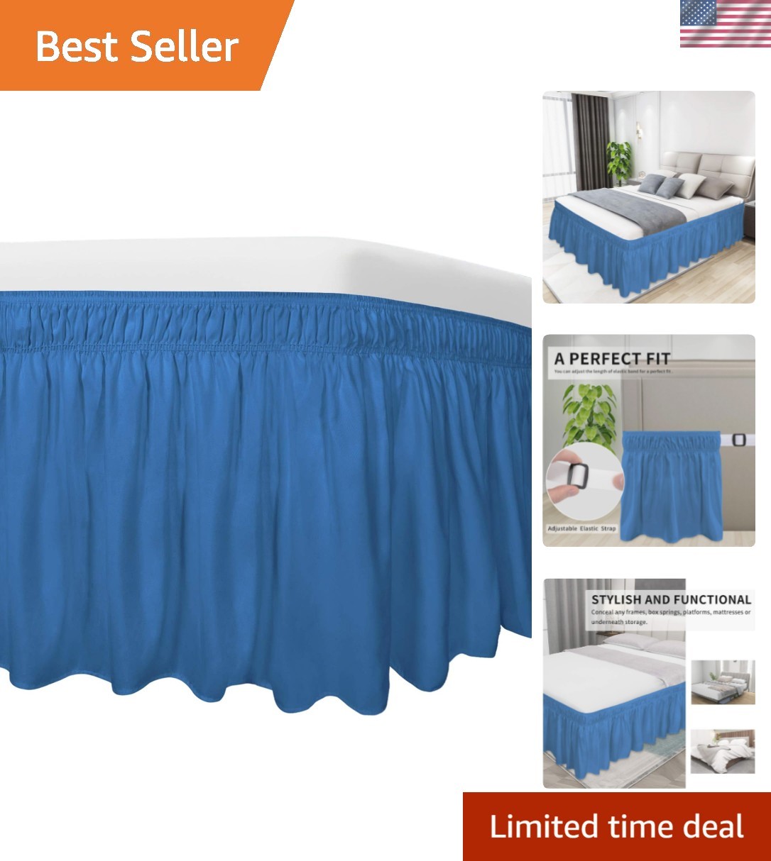 Bed Skirt for Queen or King Size Bed, 18 Inch Tailored Drop, Fitted with Adju...