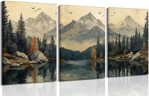 3Pcs Natural Wall Art Vintage Green Woodland 16"L x 12"W Forest Canvas