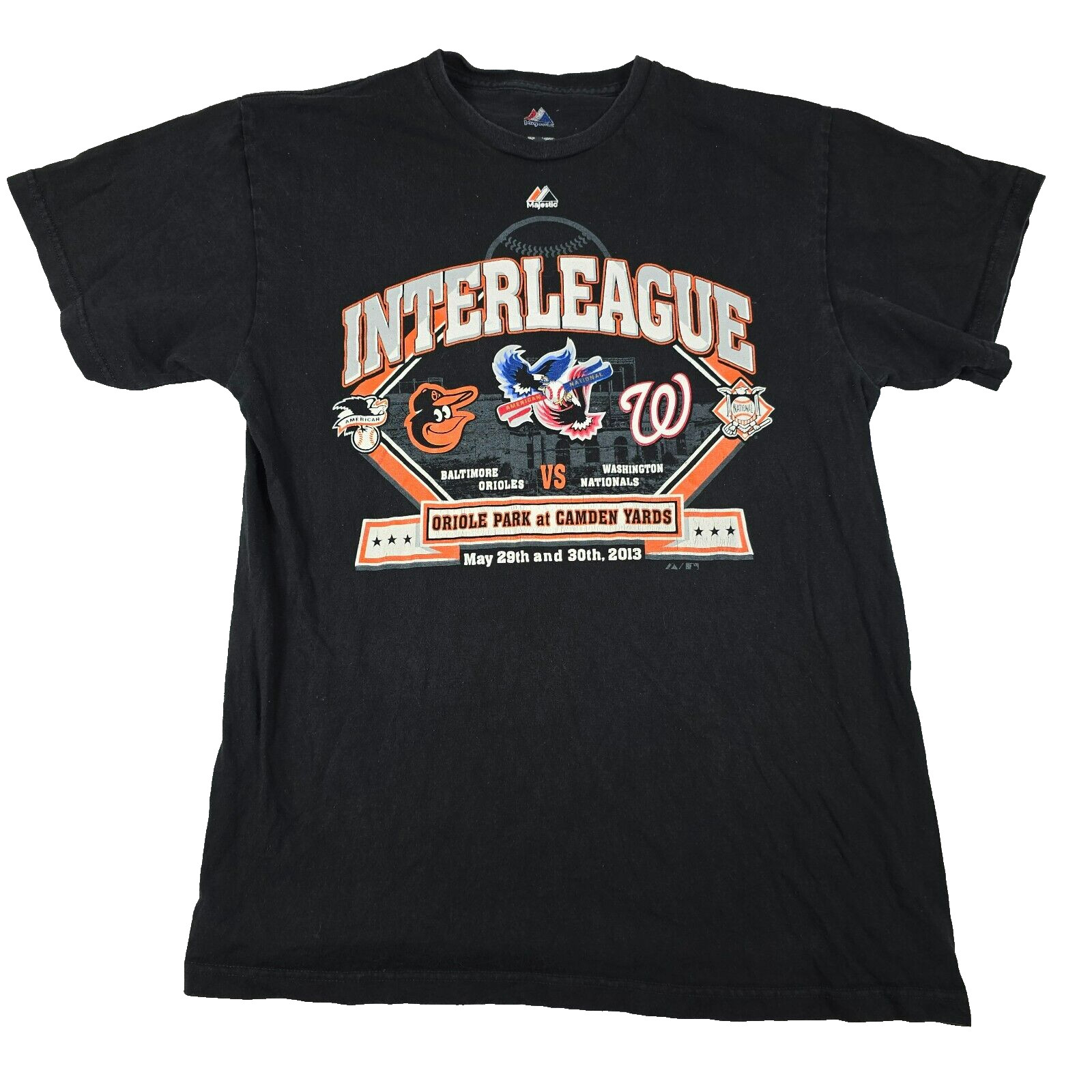 Majestic MLB Baltimore Orioles vs Nationals 2013 Interleague Shirt Men's Medium