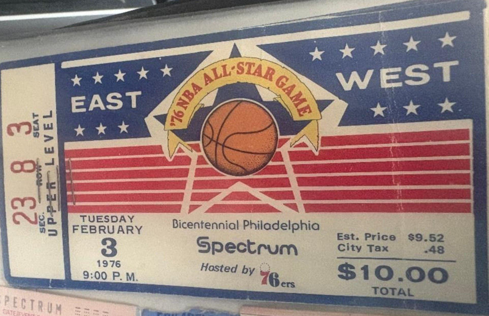 1976 NBA All-Star Game ticket and program. Philadelphia Spectrum.