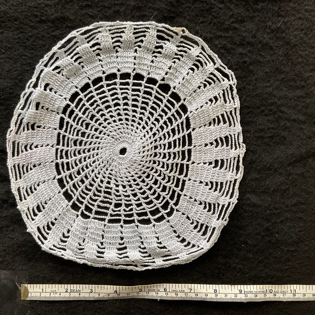Vintage handmade crocheted doily cottage core  10 in / 24cm diameter  pale blue