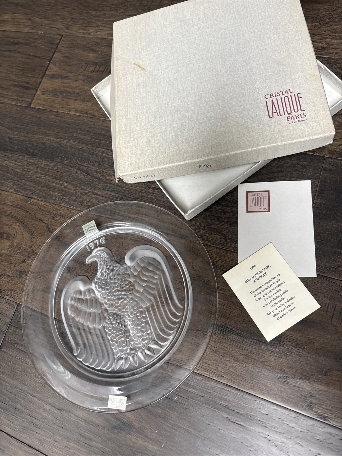 Lalique France Crystal Plate Eagle Bicentennial Eagle 1976 w/Box Papers