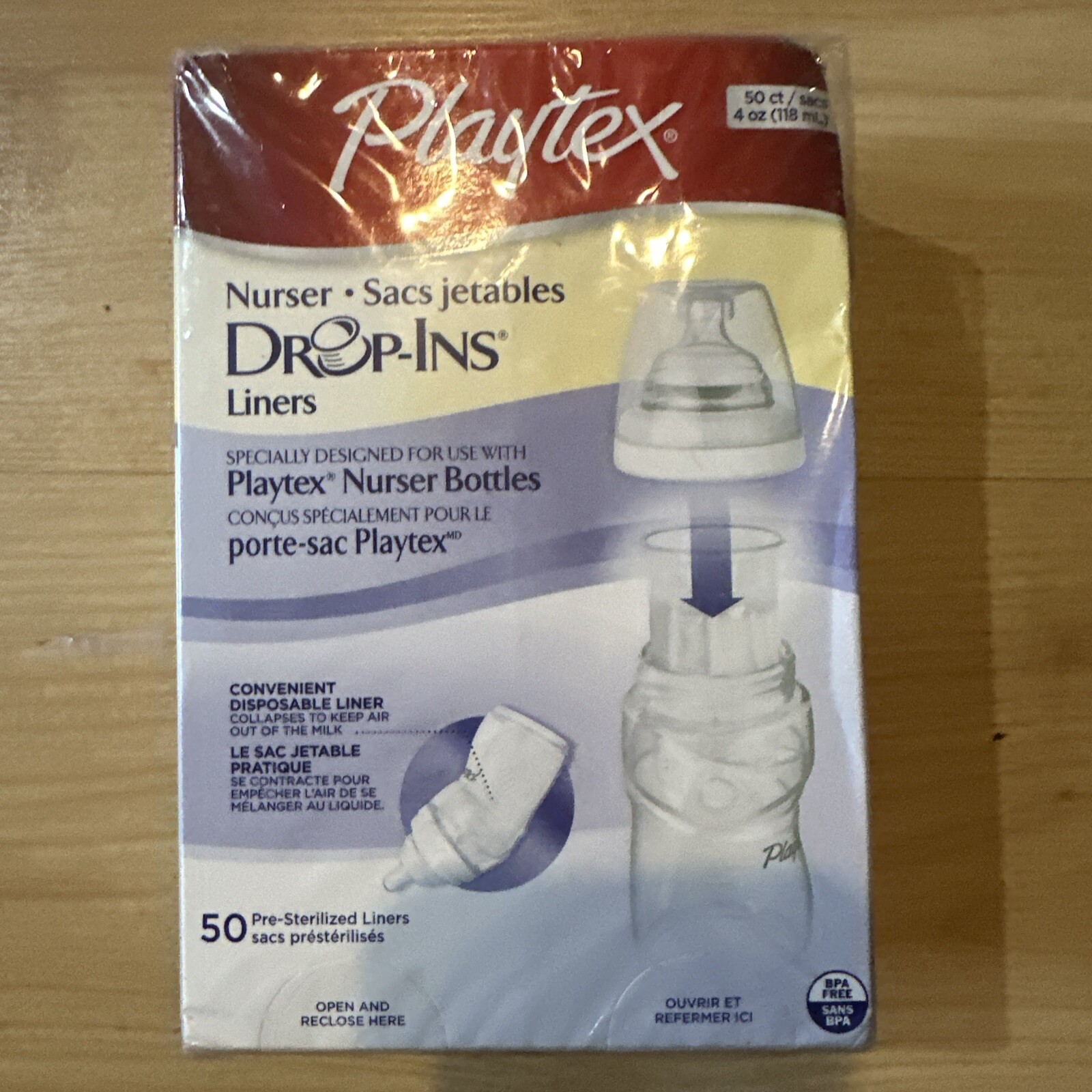 Playtex Baby Nurser Bottles  Drop-Ins Liners - Pack of 50 NEW Sealed 4 Oz