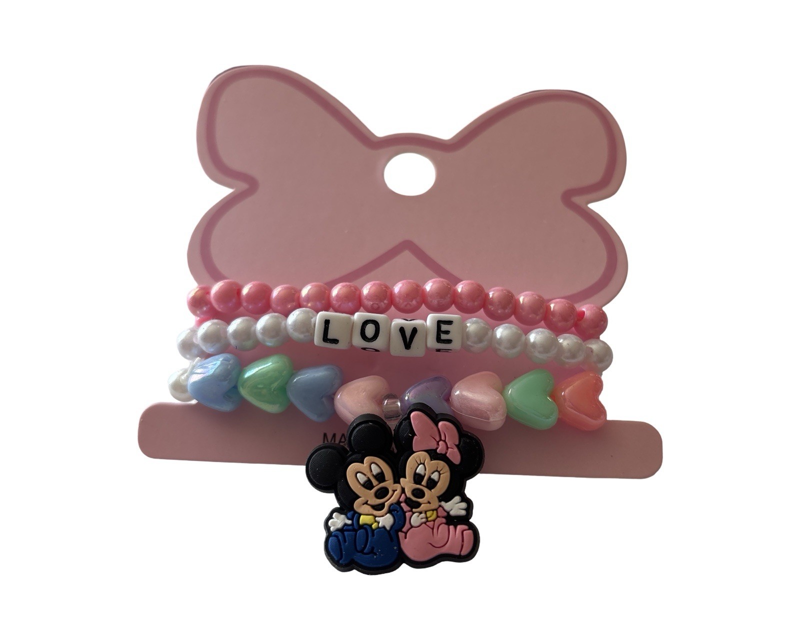 Kids Baby Minnie Mouse & Mickey "LOVE" Beaded Bracelet Set-3 Strands-Disney