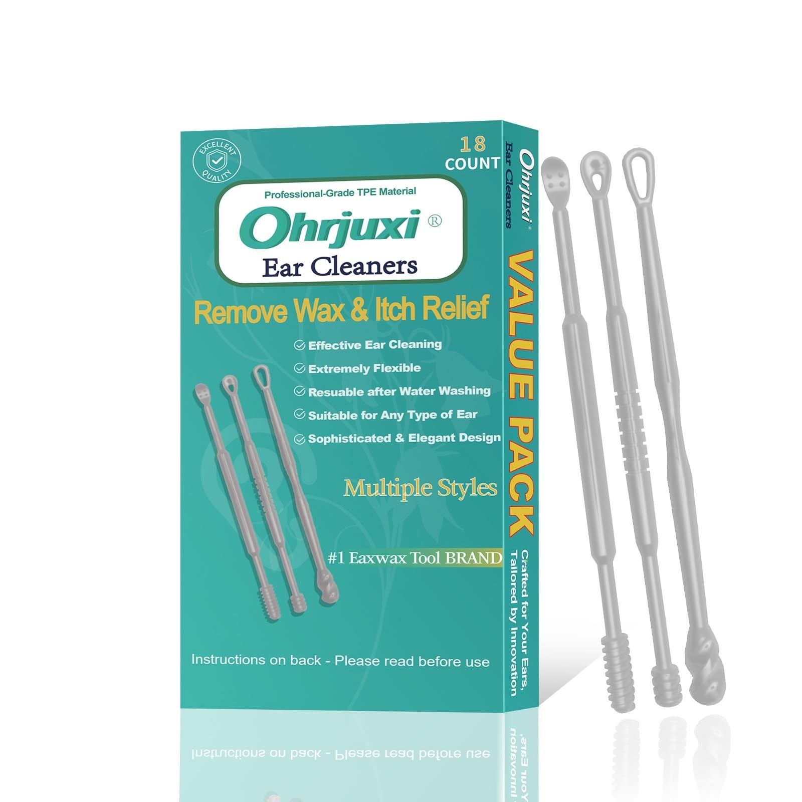 Ear Wax Removal Tool - 18 PCS Reusable Ear Cleaners, Professional-Grade TPE, ...