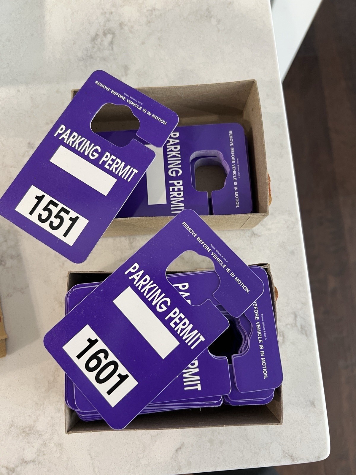 Hanging Purple Parking Permits (Lot Of 150)