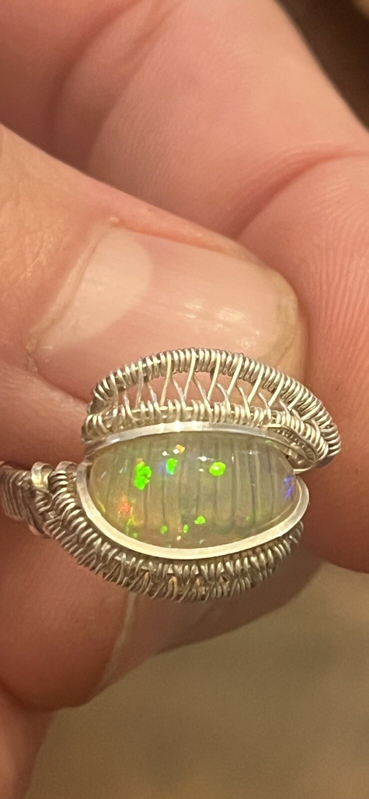 4ct Ethiopian Welo Opal Ring. Size 6.5 Wrapped In Sterling