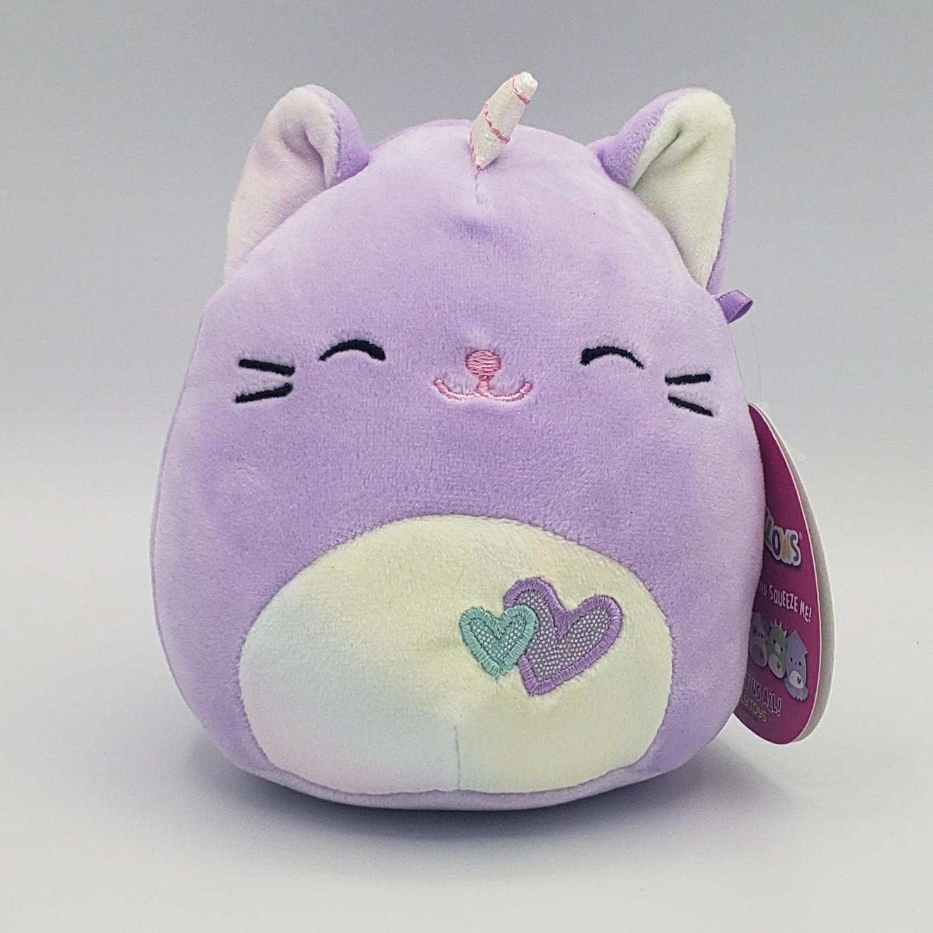 2021 Squishmallow Valentine's Day 5" Courtney the Purple Caticorn - Pink Tag