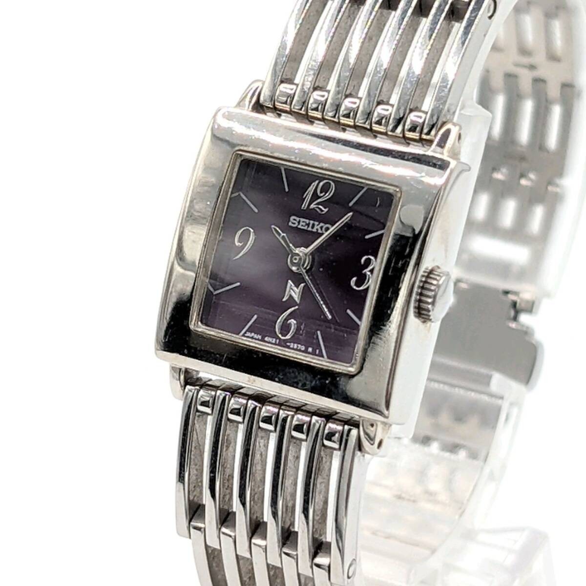 SEIKO NOIR 4N21-5430 Quartz Ladies' Watch Silver Purple Dial Square Y2K