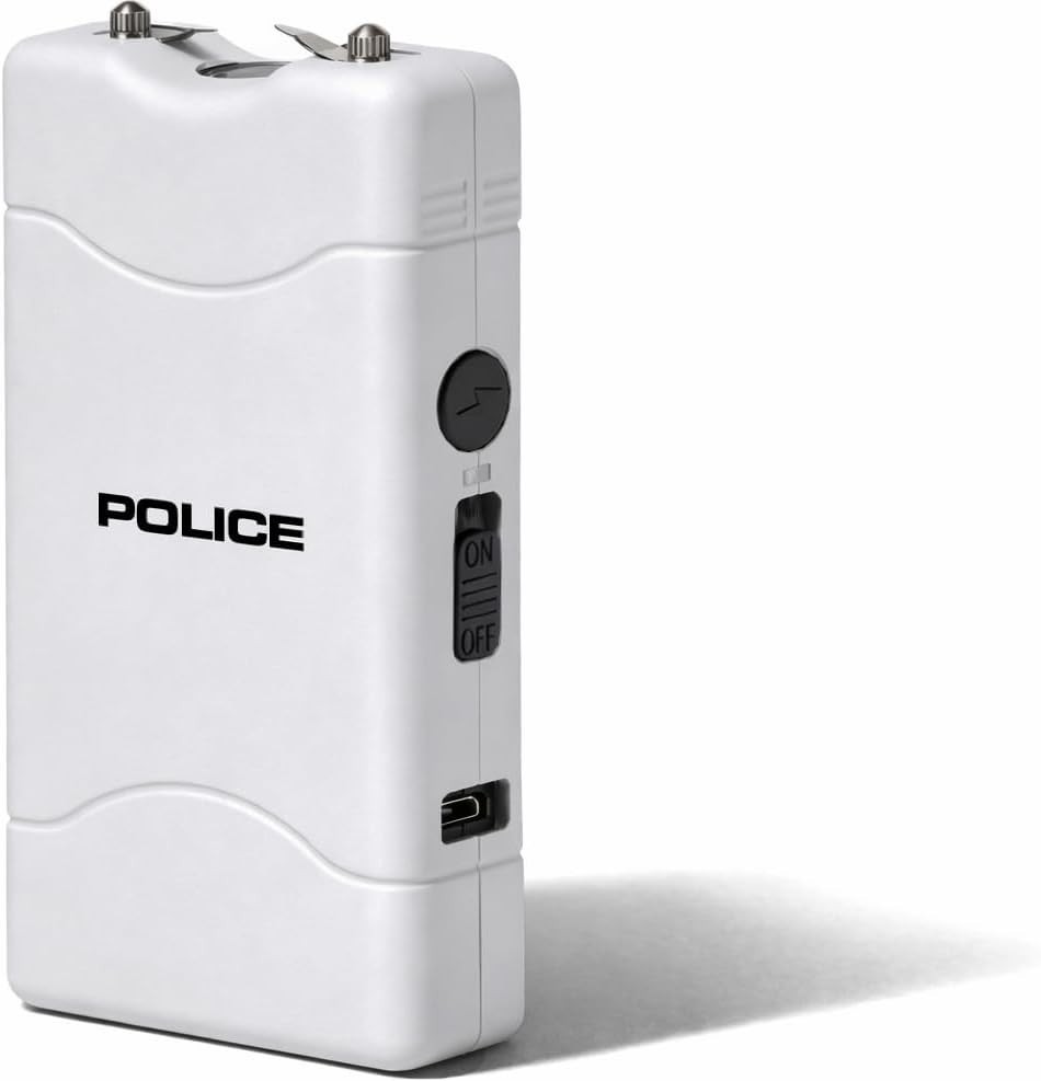 POLICE Stun Gun 800 Mini Rechargeable with LED Flashlight White