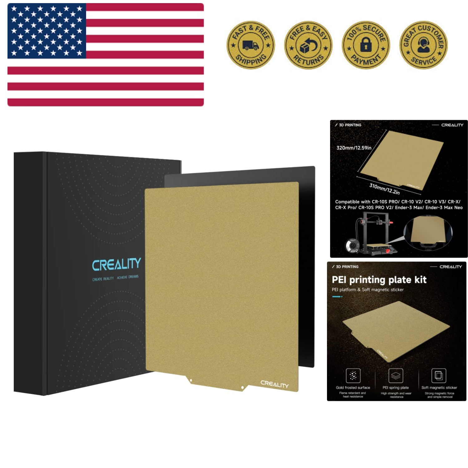 Ender 3 Max Neo Bed Upgrade, PEI Sheet 310 x 320mm Removable Magnetic Flexibl...