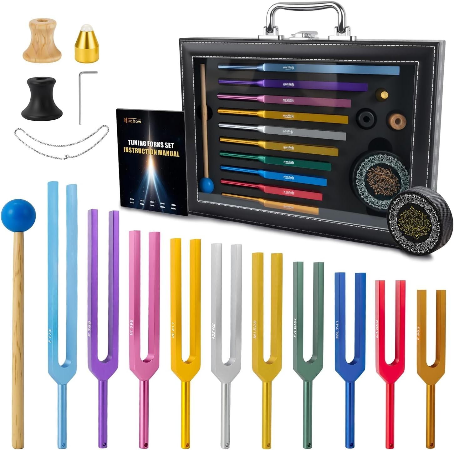 10 PCS Unweighted Tuning Fork for Healing Set, Multi-Color Chakra Tuning Forks,