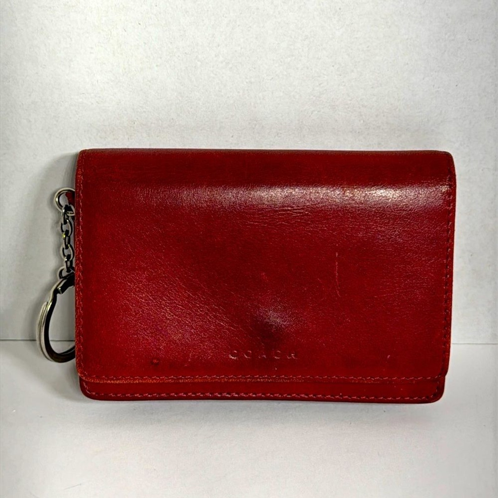 RARE vintage Coach Red Leather Wallet Keyring Coin Purse