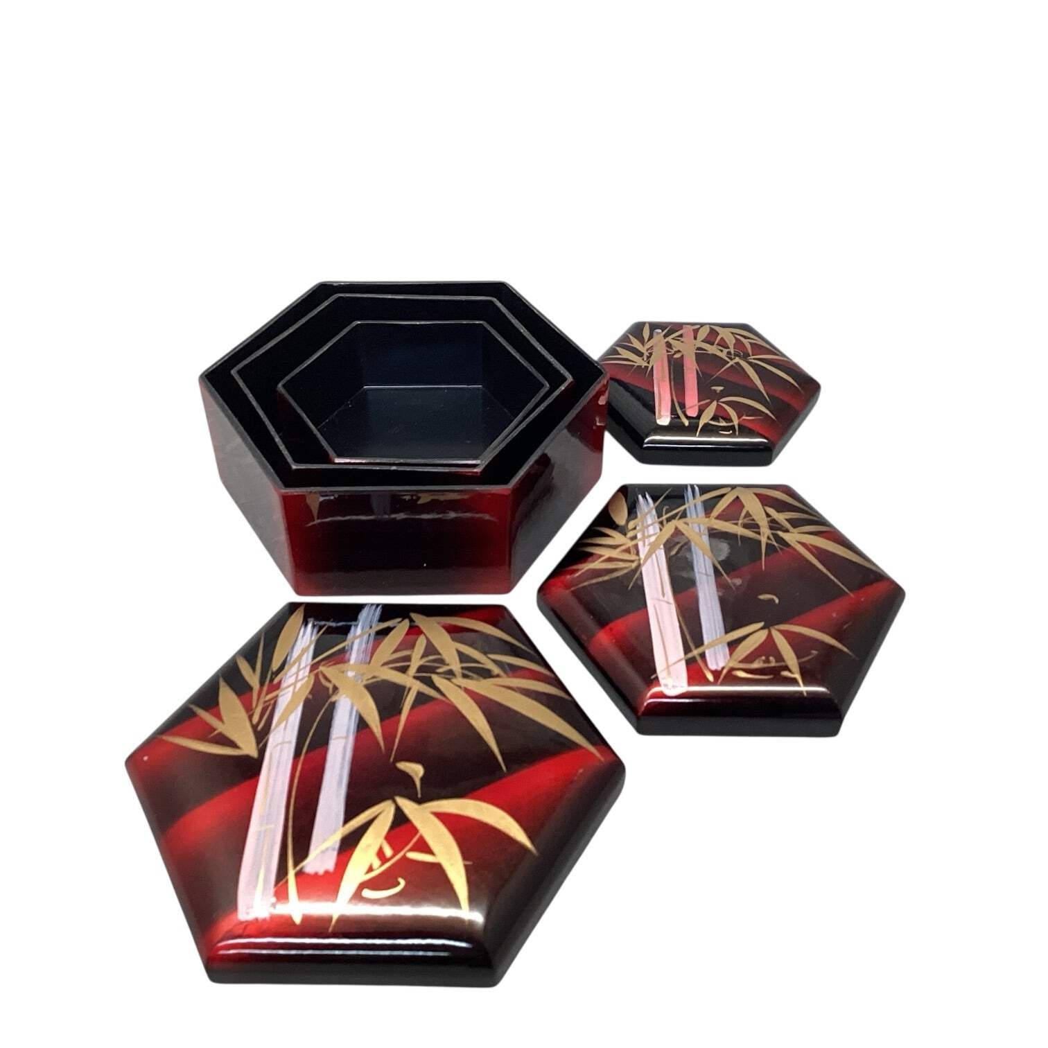 13431 - Three Oriental Lacquered 5" x 4.5" x 2" Nesting Boxes | AwaitingInput |