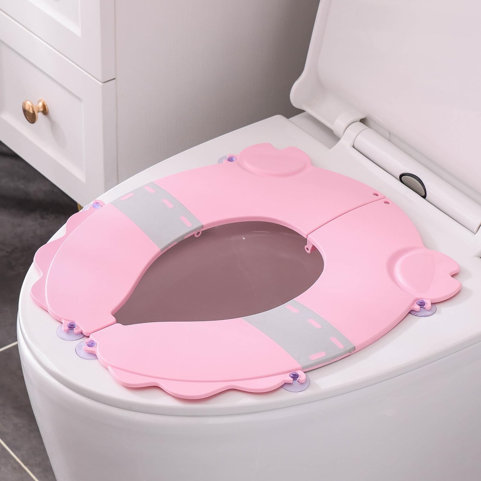Portable Potty Training Seat，Upgraded Non-Slip-Anti pinch buttocks, Pink 