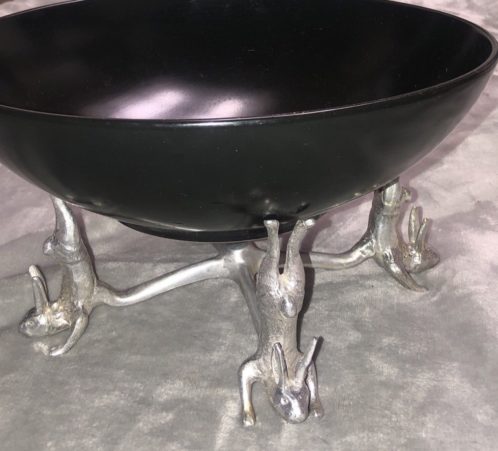 VTG Arthur Court Aluminum Four Rabbits Doing Handstand  12” Bowl Stand  1986