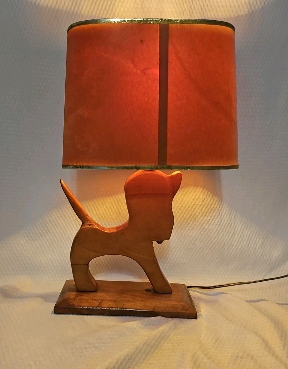 VTG MCM Wooden Dog Table Lamp