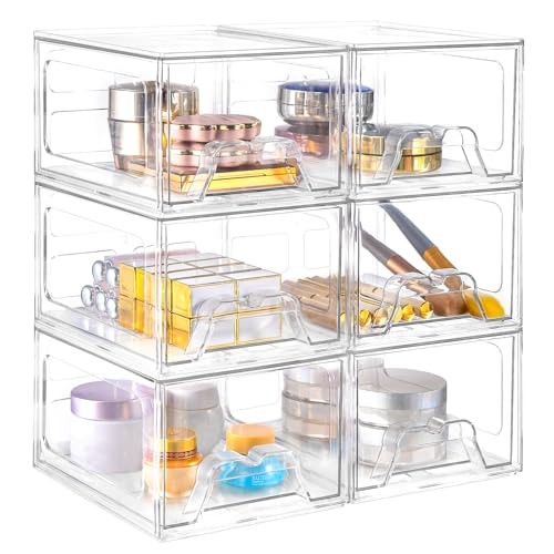 6 Pack Stackable Makeup Organizer, 4.4'' Tall Acrylic Bathroom 6pack Small