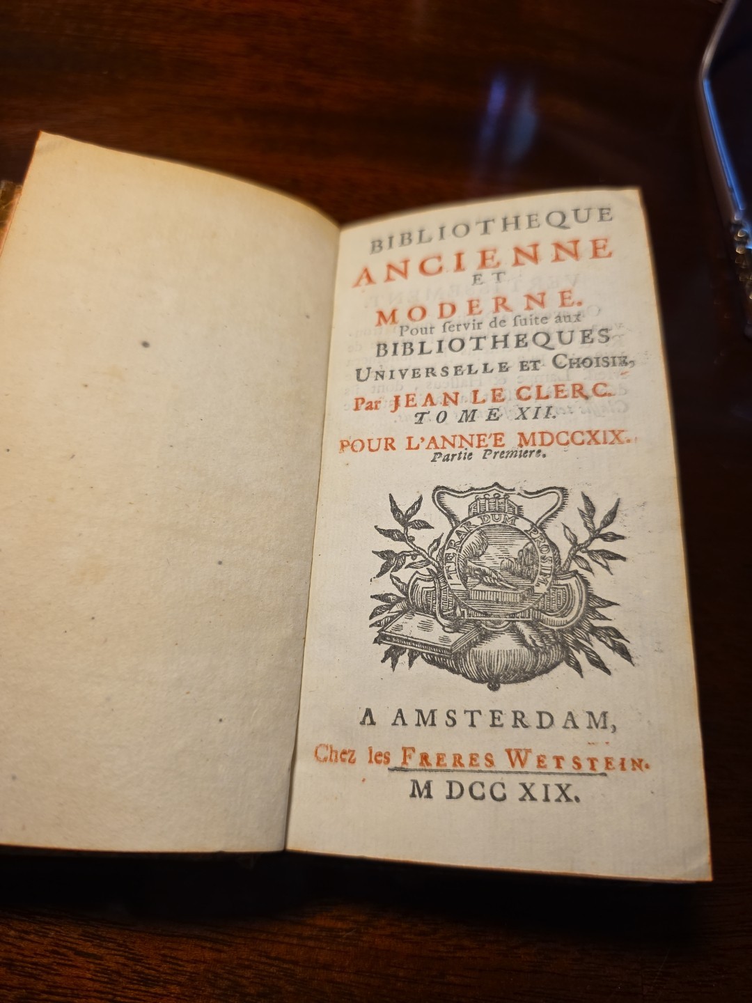 Antique 1719 Book Bibliotheque Ancienne et Moderne, Jean le Clerc Vol XII French