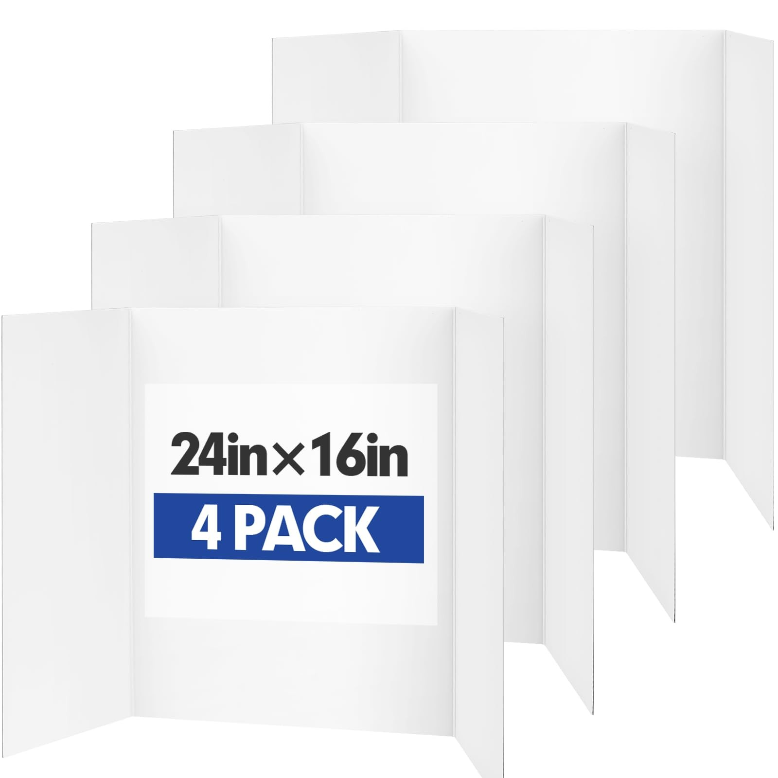 Trifold Poster Board,4 Pack 24" x 16" White Corrugated 4P, white 
