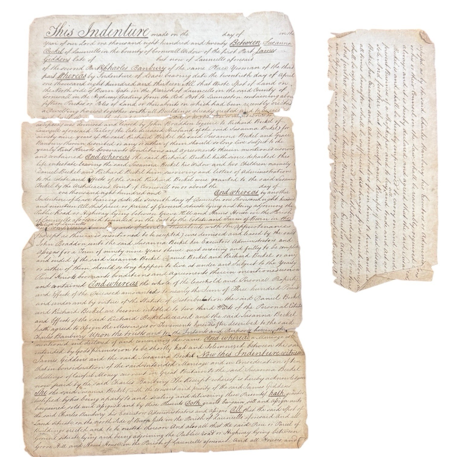 Antique 1813 Indenture Of Lease Handwritten Calligraphy Cornwall Launcells UK