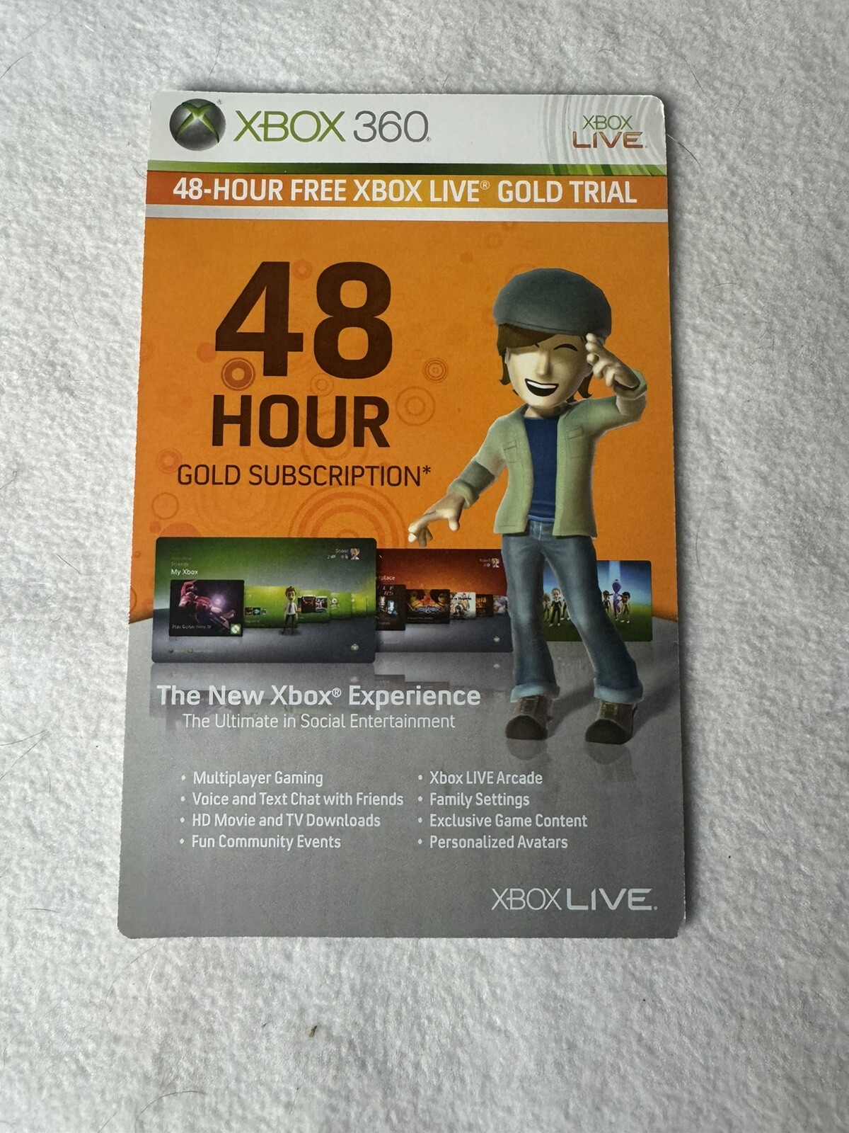 Microsoft Xbox Live Free 48 Hour Trial Gold Subscription XBOX 360 Unused