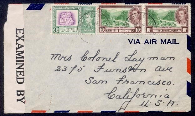 BRITISH HONDURAS 1942 KGVI COMBO AIR CENSORED TO USA
