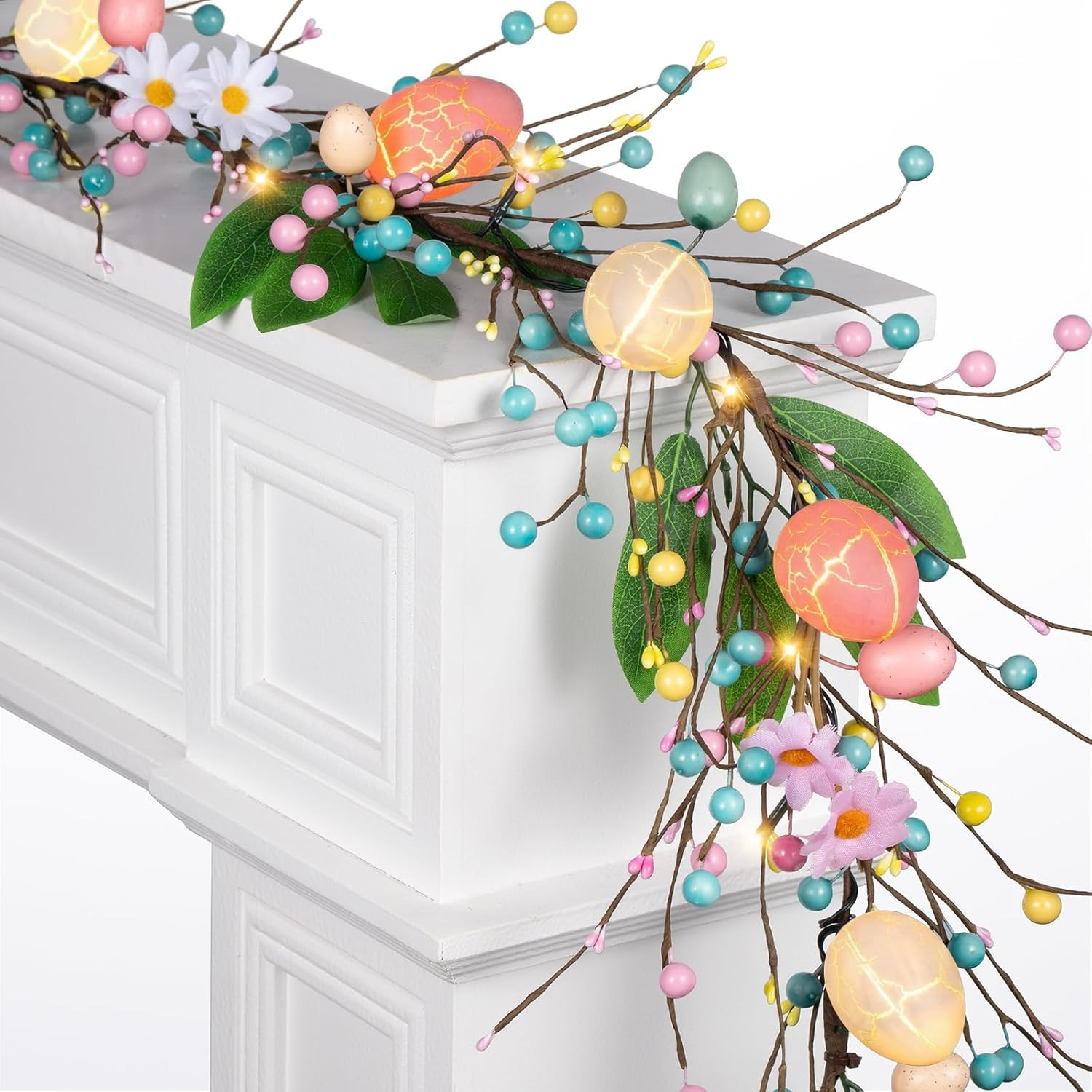 6 FT Pre-Lit Easter Garland with 20 LED Lights & 8 Mode Timer, Mixed Pastel East