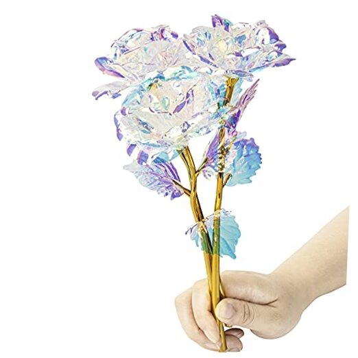  10 Pcs 24K Galaxy Rose Glass Flowers Colorful Gold Rose Artificial Flowers 