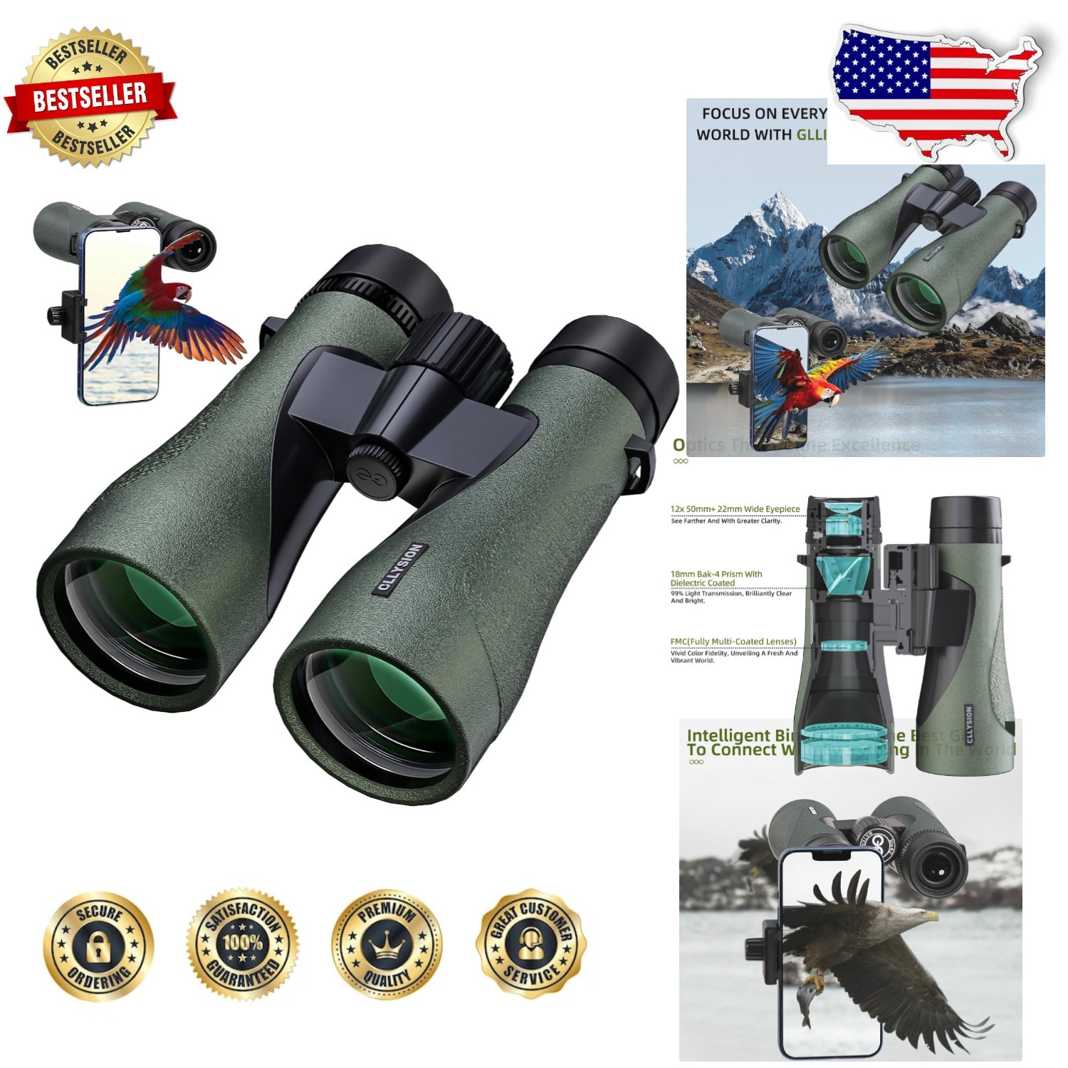 Elite 12x50 Binoculars: Full Multi-Coated, BaK4 Prism, Phone Adapter, Stargazing