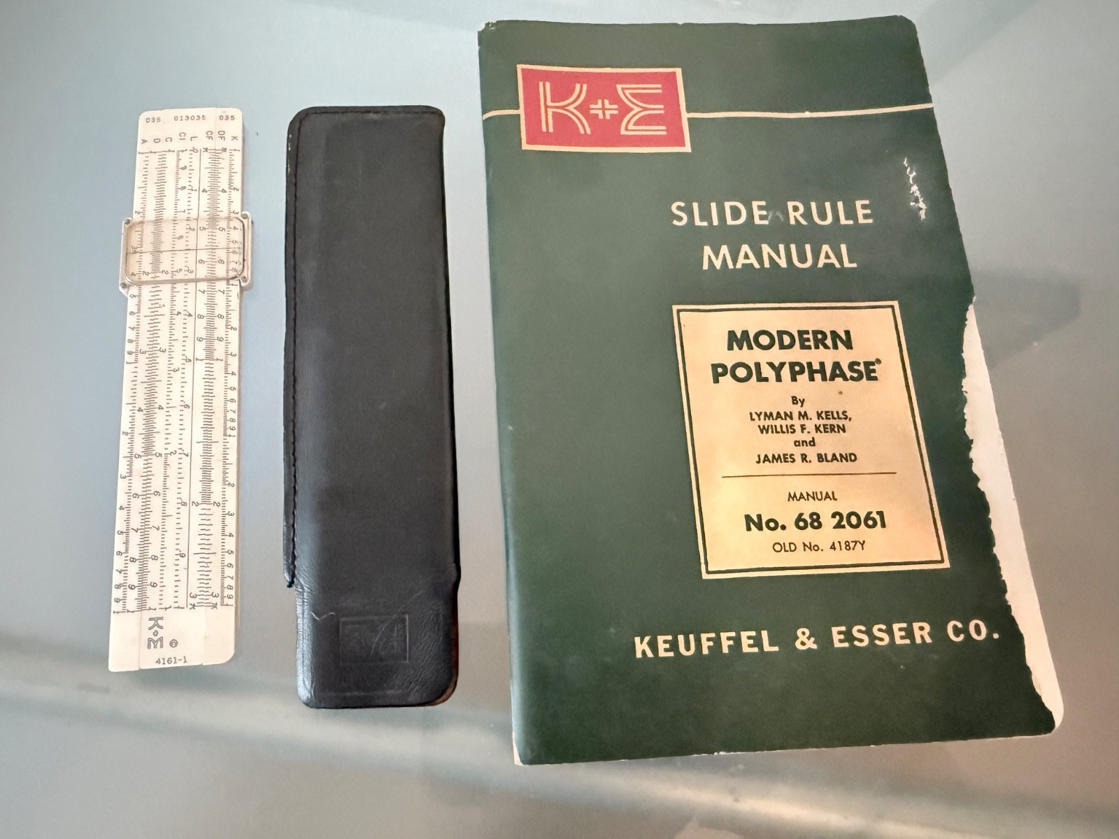 VTG K+E Keuffel & Esser Pocket Slide Rule 4161-1 w/Leather Sleeve & Manual 1952