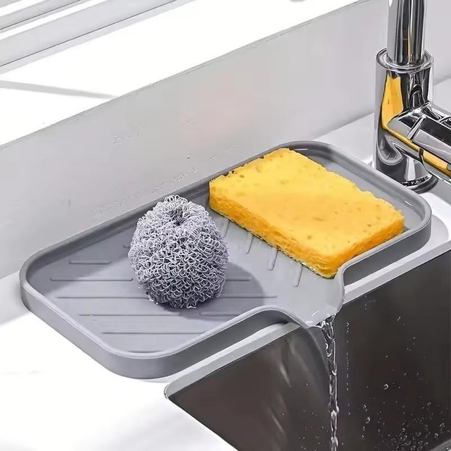 Silicone Sink Splash Guard Mat Kitchen Faucet Tray Soap Sponge Drain Organizer