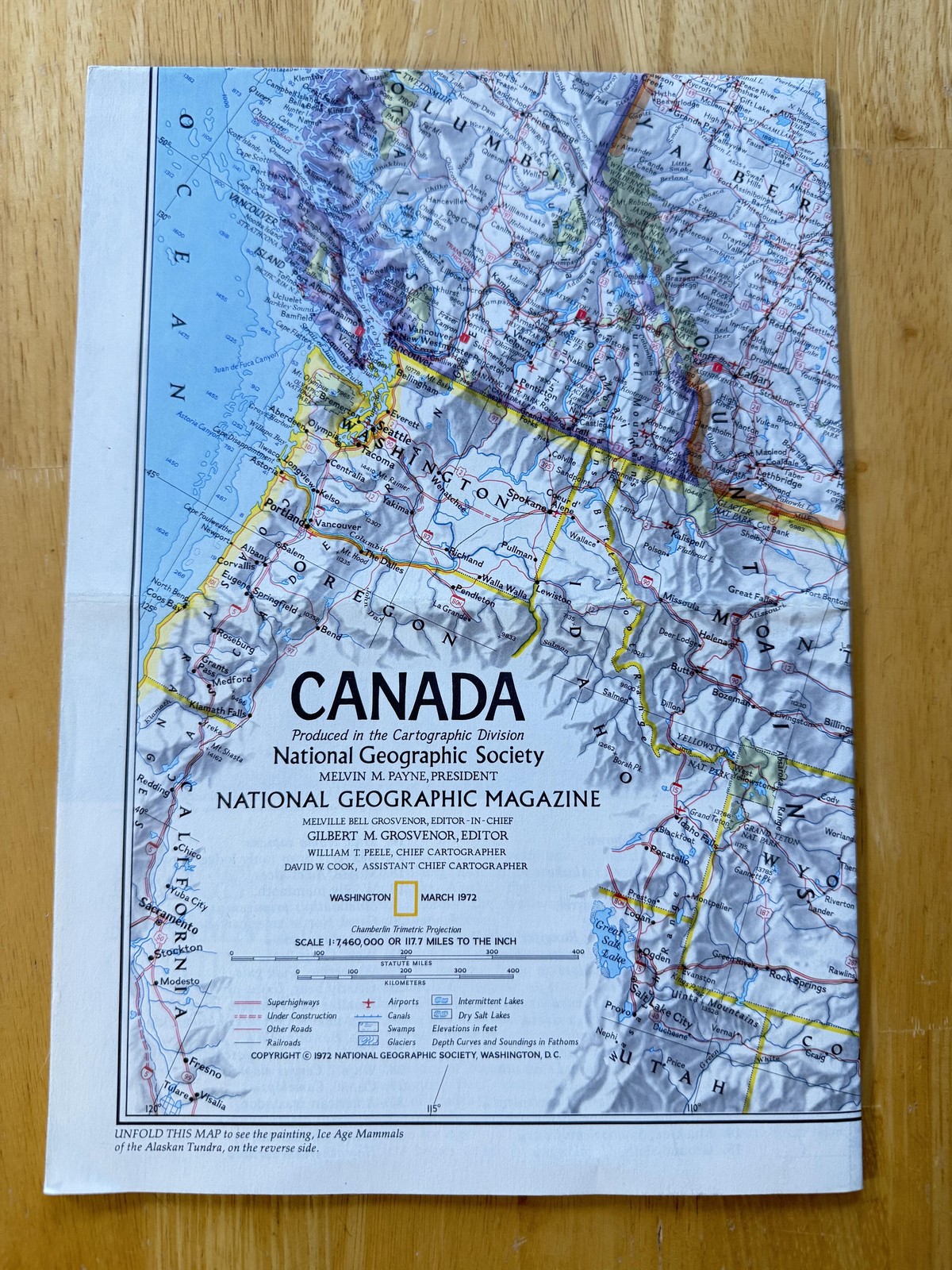 Vintage 1972 National Geographic Canada Map Poster Ice Age Mammals Folded