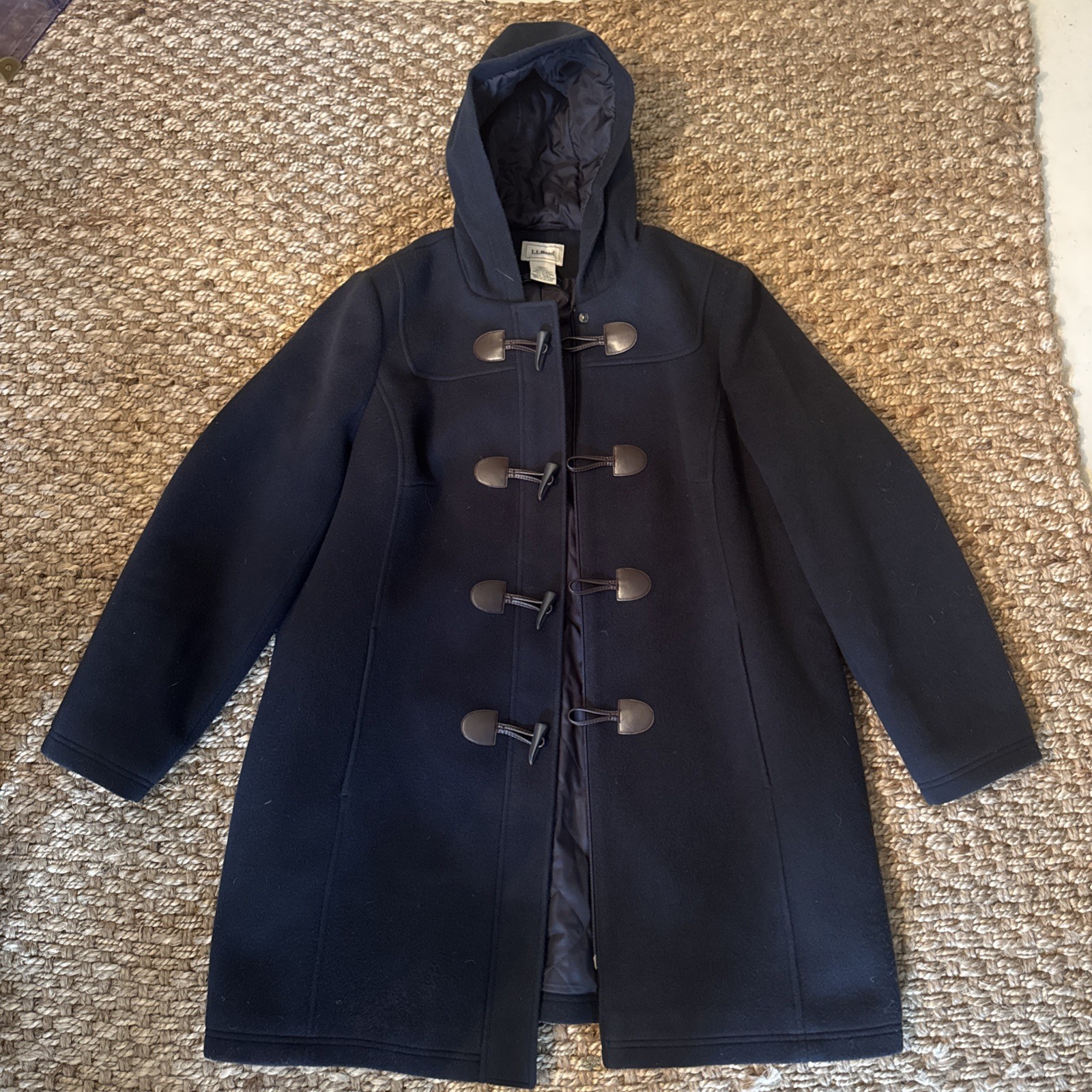 Women’s LL BEAN Wool Hooded Navy Blue BELLANDI Toggle Pea Coat Italy 2XL 294400