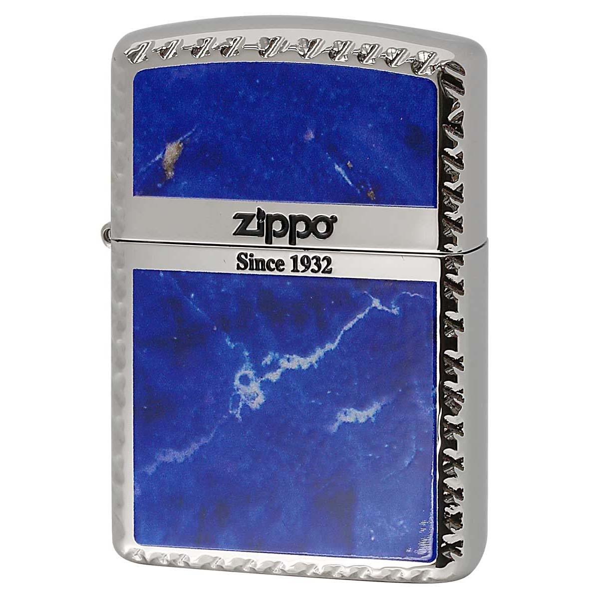 Zippo Lighter Armor Marble Pattern Blue Cross Corner Cut Used
