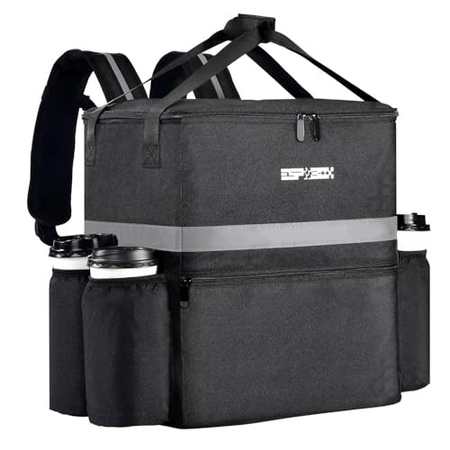 Food Delivery Backpack with 4 Cup Holder, Insulated 14.5"x10.5"x15.5" Black