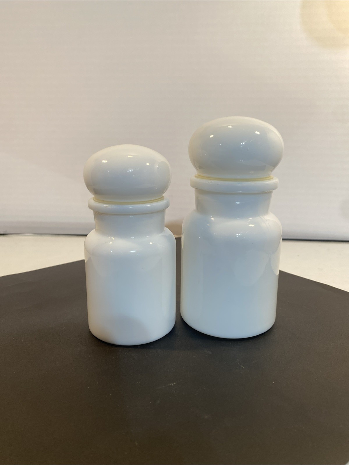 Vintage Milk Glass Apothecary Jars (2)  With Bubble Lids