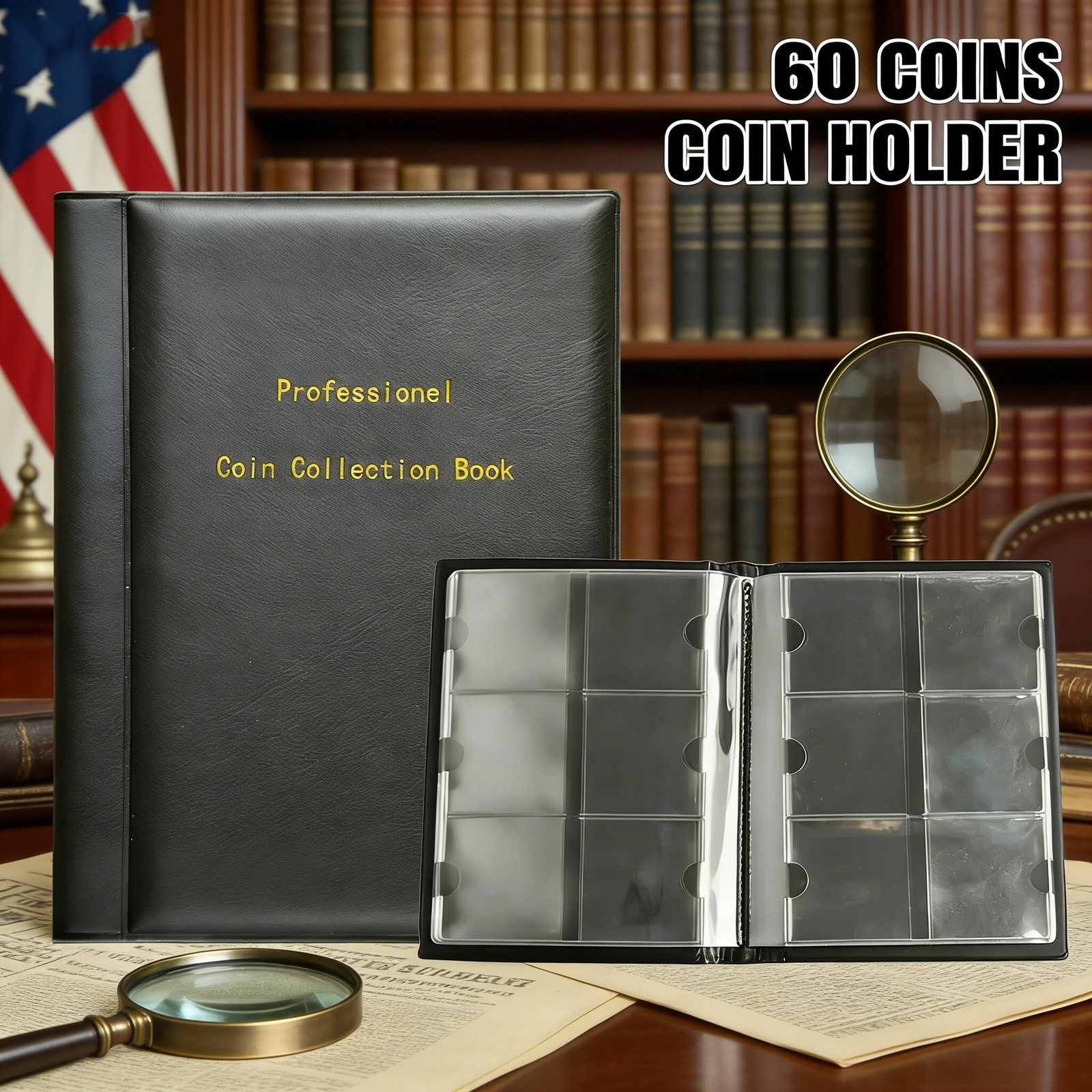 Professional 60-Pocket Penny Album: 1 Pack Top-Tier Coin Stock Storage