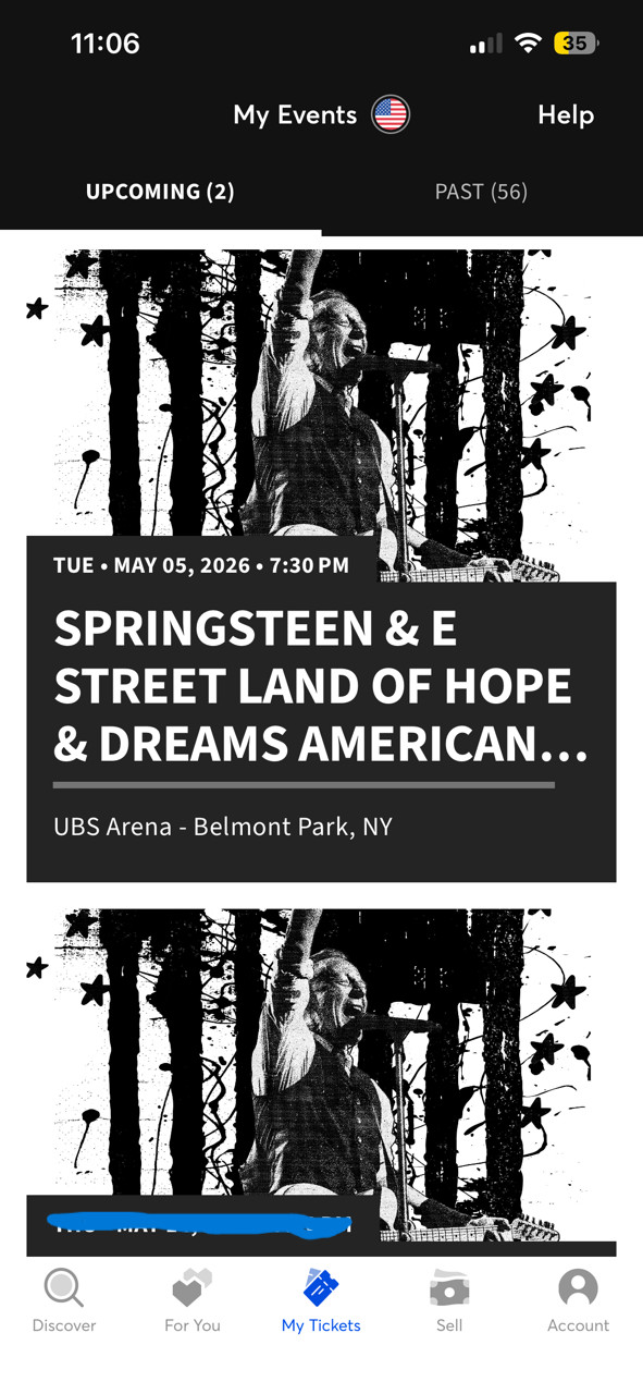 Bruce Springsteen tickets Tues. 5/5/26 7:30pm, UBS Arena, Belmont NY- 2 tickets