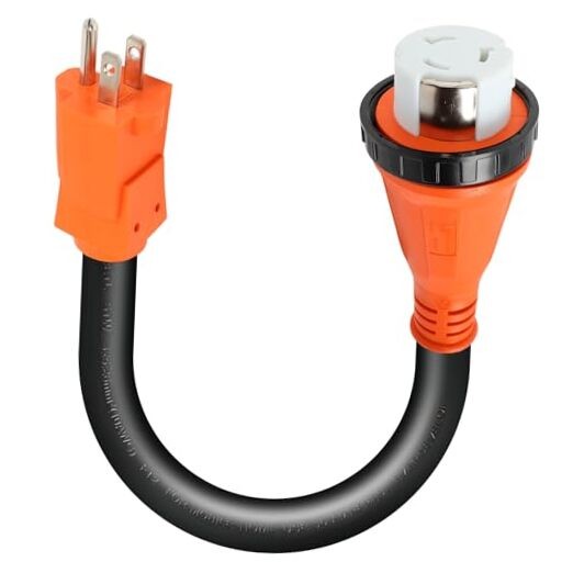 RV Power 50 Amp to 110 Adapter, NEMA 5-15P Male Plug to SS2-50R Female 