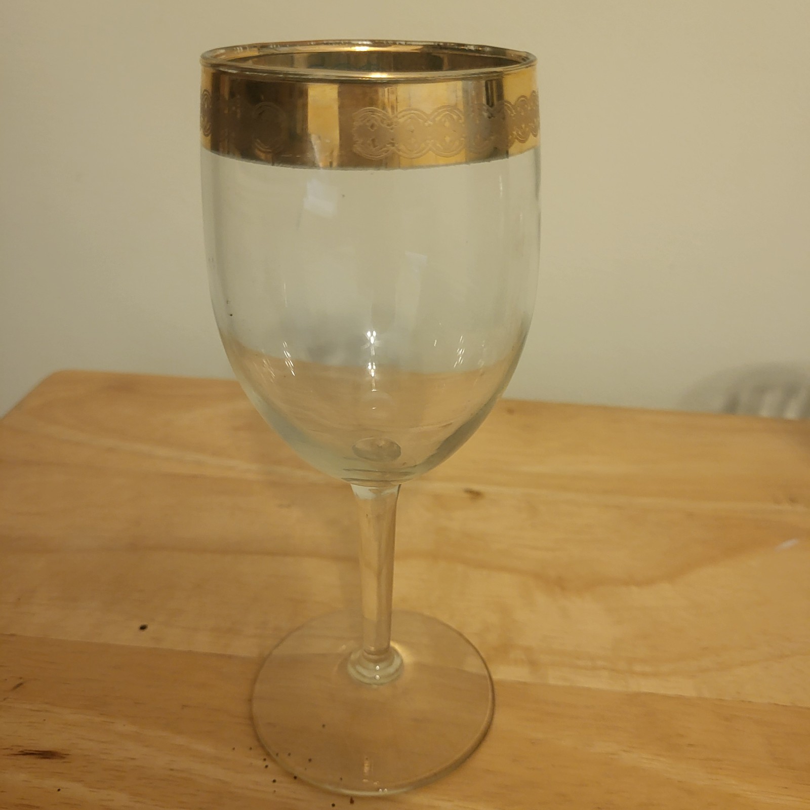 Mid Century Crystal Wine Glasses Gold Band Outside Turquoise inside 7"