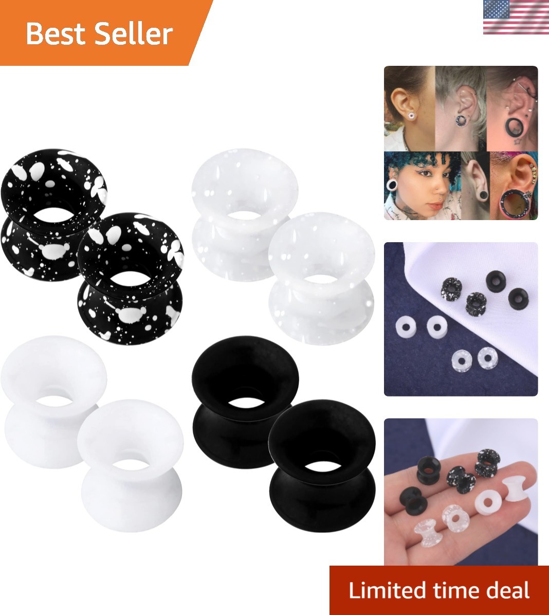 8PCS Silicone Ear Gauges Flexible Ear Tunnels Plugs Stretchers Expander Doubl...