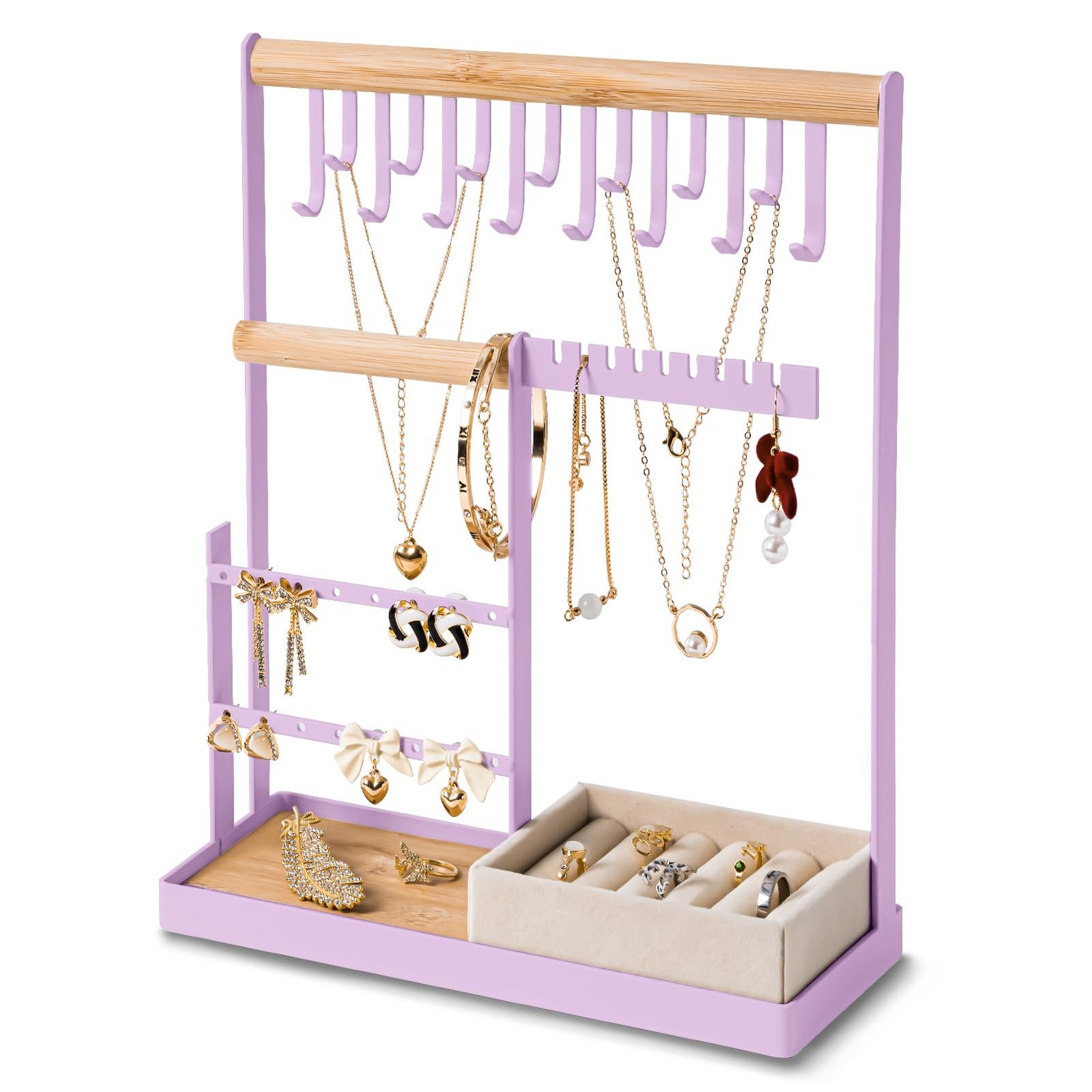 Jewelry Organizer Stand with Velvet Ring Holder, 4 Tier Jewelry Holder Organi...