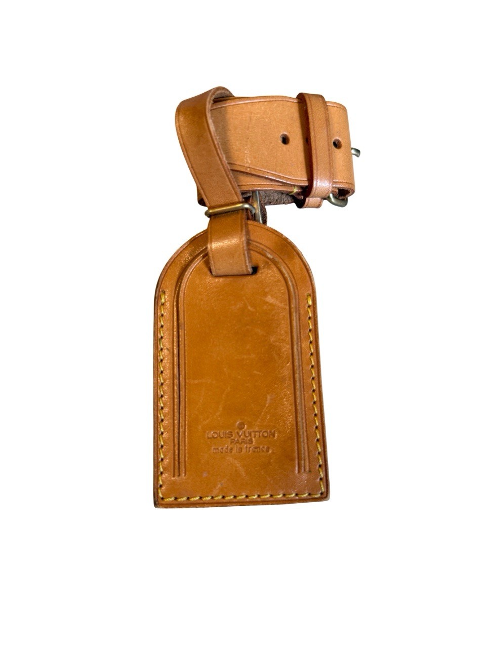 Authentic Louis vuitton luggage tag and poignet set vachetta leather