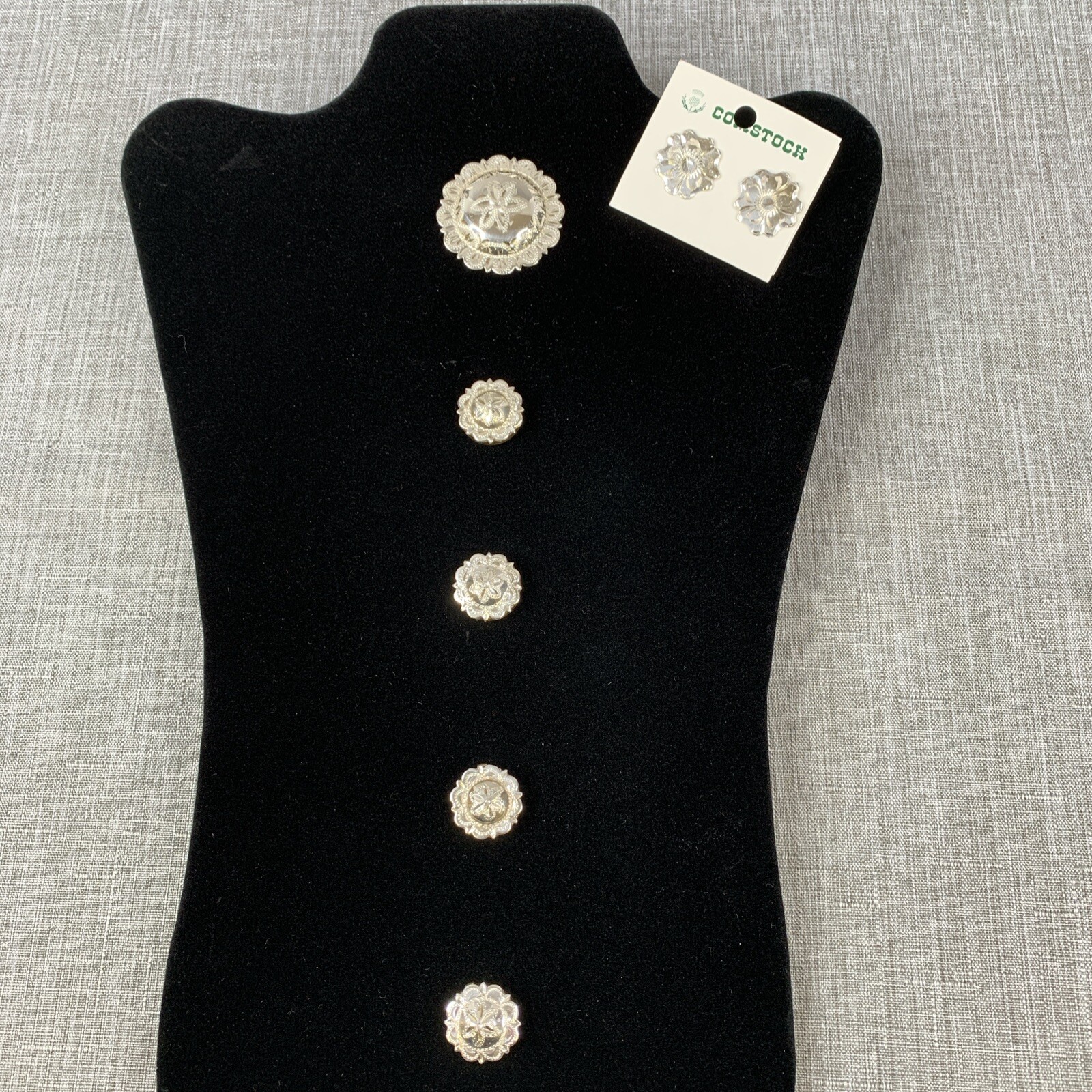 Vintage Sterling Silver Southwest Flower 5 Button Covers & NOS Sterling Earrings