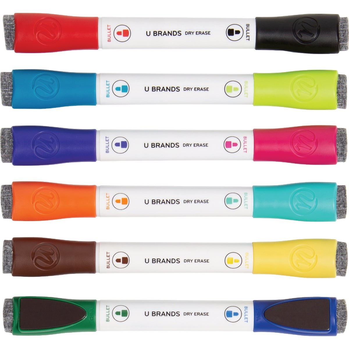 U Brands Magnetic Double Ended Chisel Tip Dry Erase Marker Assortment (6-Pack) U