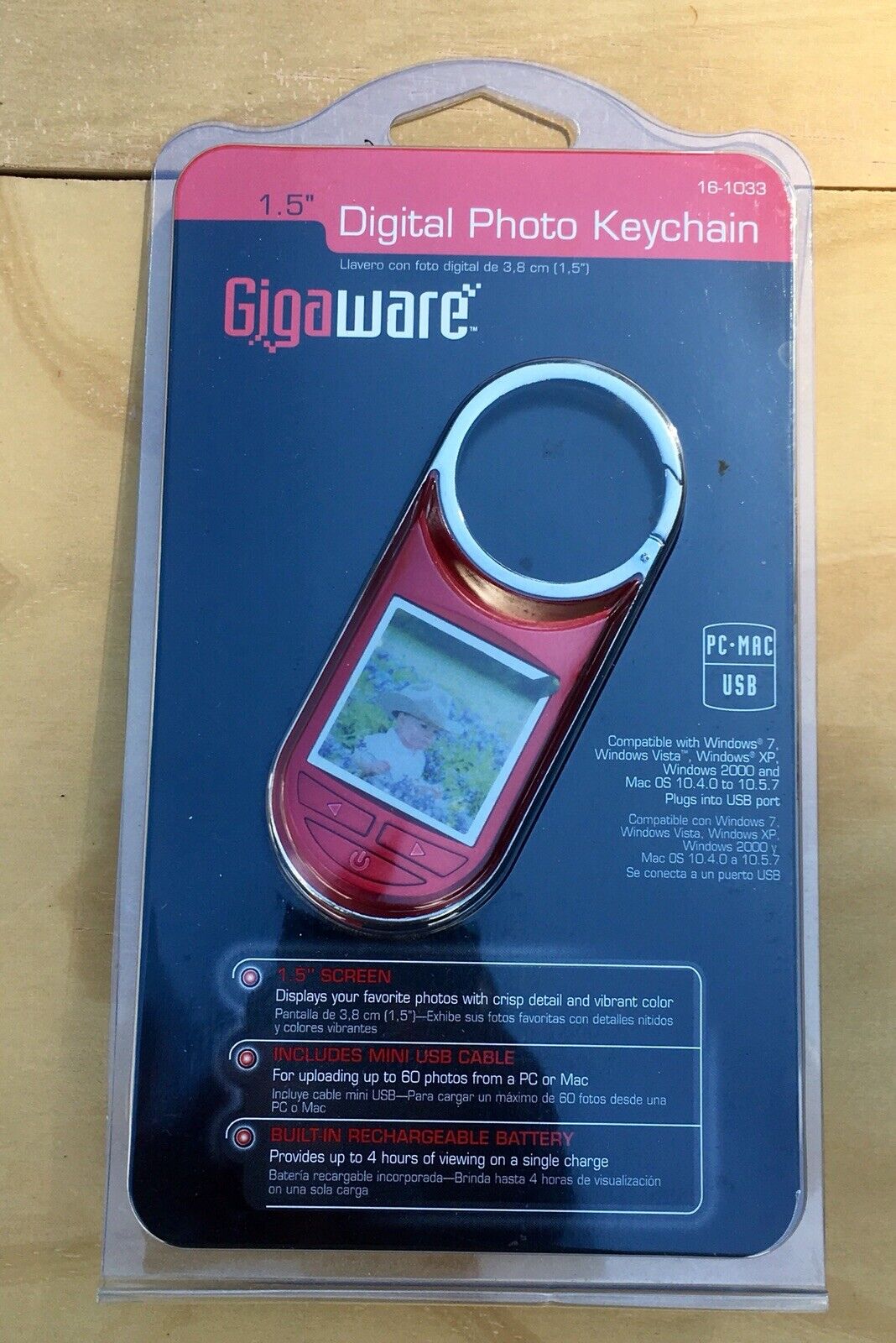Gigaware1.5" Digital Photo Keychain (PC MAC USB) camera selfie travel Red - New