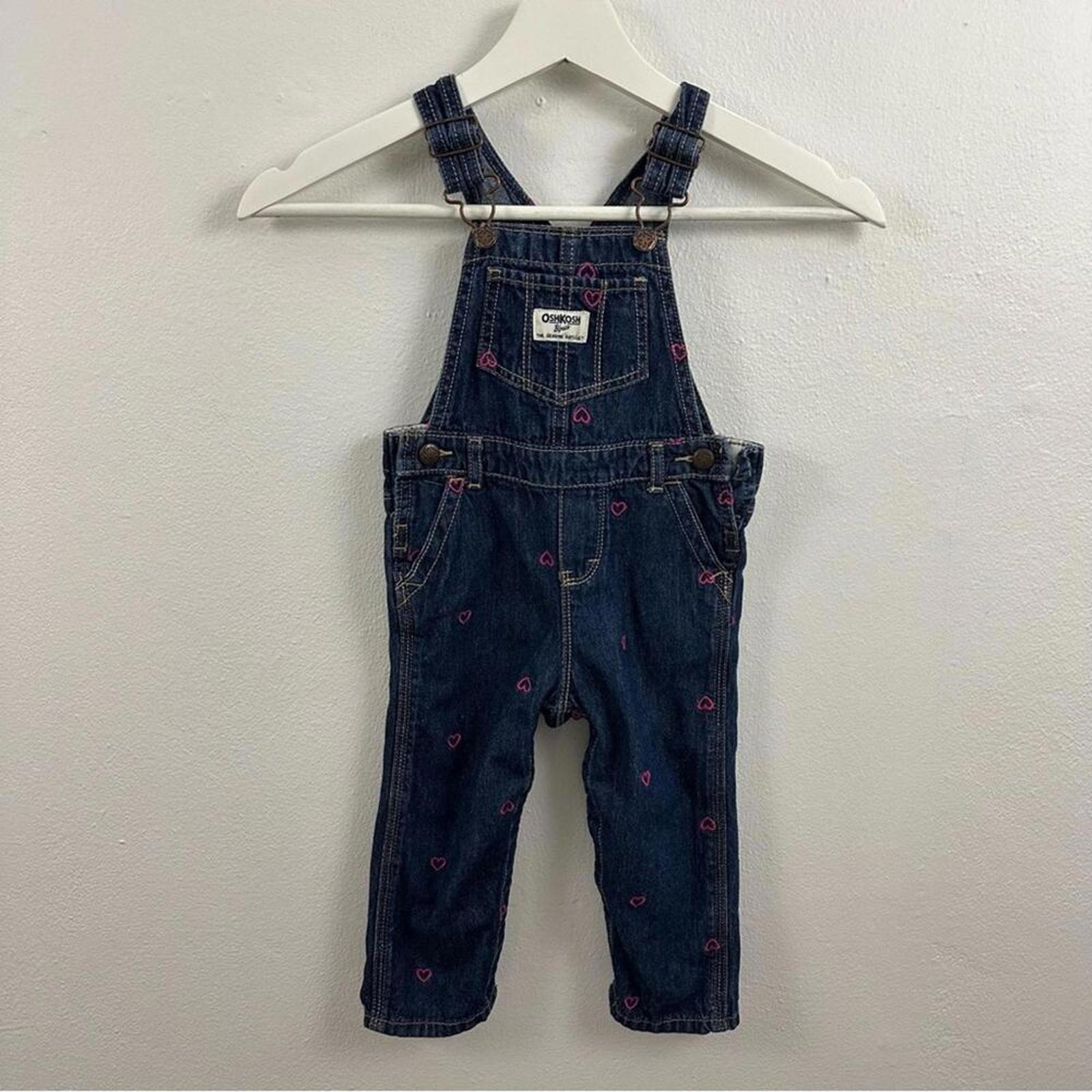 Oshkosh Girls Embroidered Hearts Denim Overalls Size 18M